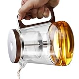 Teekanne mit Teesieb, Teekanne aus Glas, Teekanne mit Sieb, hitzebeständiger loser Teefilter, Teesieb mit Presssteuerung mit Holzgriff für blühenden und losen Tee