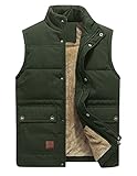 KEFITEVD Steppweste Herren Outdoor Weste Multi Taschen Funktionsweste Männer Wattiert Fleece Jacke Winter für Jagd Angeln Dunkeloliv XL