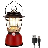 LED Camping Laterne, 500 Lumen Dimmbar Vintage Wiederaufladbare Laterne, 4000mAh Powerbank, IPX5 Wasserdicht Tragbare Hängelampe mit 4 Modi für Camping, Wandern, Notfall, Hurrikan und Stromausfall