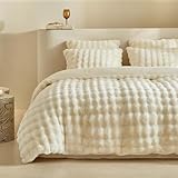 Lekesky Plüsch Bettwäsche 135x200 - Flauschige Bettwäsche aus Flauschig Kaninchenfellimitat - Beige Winterbettwäsche 135x200 mit Reißverschluss und 1 Kissenbezug mit Reißverschluss 80x80cm