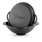 BBQ-Toro Gusseisen Kazan mit Deckel | 6,9 Liter | Traditioneller Gusstopf | Kasan mit abgeflachtem Boden, Grillwok preseasoned-bereits eingebrannt | Schmortopf zum Kochen, Schmoren