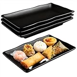 YuLiMirich Servierplatten Rechteckig 4er Set - 20.7x12.8x2.7 cm Servierplatten, Wiederverwendbar für Dessert, Vorspeisen, Salatteller, Obst Beilagen - Schwarz