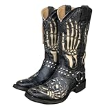 Generisch Herrenstiefel mit halbhoher Wade, Gothic-Stiefel-Design, niedriger Absatz, Reißverschluss, Freizeitschuhe für Halloween und den Alltag (Black, 44)