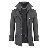 Allthemen Wintermantel Kurzmantel Herren Schwarz Wollmantel Stehkragen Herren Winter Mantel Warm Kurz Slim Fit Winterjacke Business Grau(gestepptes Innenfutter M