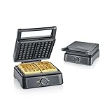 Gofrownica belgijska SEVERIN WA 2130, gofry kwadratowe, powłoka ceramiczna bez PFAS, z lampką kontrolną, praktyczny zwijacz kabla, 1600 W, stal nierdzewna czarna