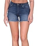 ONLY Damen Shorts Kurze Denim Jeans Shorts Knopf und Reißverschluss Sommer Pants, Farben:Dunkelblau, Größe:M