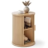 YITAHOME Runder Tisch mit Schiebetürenschrank, Beistelltisch mit 2-stöckigem Aufbewahrungsregal für Schlafzimmer, Esszimmer, Wohnzimmer, Home Office, oder Wohnung, kleiner Couchtisch/Nachttisch, helle