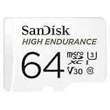 SanDisk High Endurance microSDXC Speicherkarte 64 GB + Adapter (Für Dash-Cams und private Überwachungskameras, 100 MB/s Lesen, V30 für Full-HD und 4K-Videos)