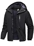 Peakwell Herren Fleece Futter Winterjacke Warme Arbeitsjacke Outdoor Wandernjacke Wasserdichte Übergangsjacke mit Mehrfachtasche, Schwarz, L