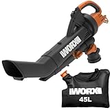 WORX WG505E Trivac Laubbläser & Laubsauger 3000 W – 3-in-1 Funktion als Laubbläser, Laubsauger & Mulcher - 335km/h Blasgeschwindigkeit - 600m³/h Saugvolumen – inkl. 45L Fangsack