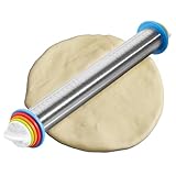 Robin Goods® Edelstahl Teigrolle mit 4 Abstandshalter - Nudelholz mit einstellbarer Teigdicke - einstellbare Backrolle - mit Messmarkierung - Back- und Küchenzubehör