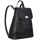 STILORD 'Victoria' Lederrucksack Damen Schwarz Vintage Rucksack für 13,3 Zoll MacBook DIN A4 Elegante Rucksackhandtasche für City Ausgehen Shopping Daypack