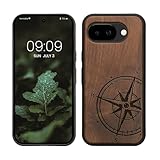 kwmobile Hülle kompatibel mit Google Pixel 10a Hülle - Holz Case - Handy Cover - TPU Handyhülle in Dunkelbraun Kompass Vintage