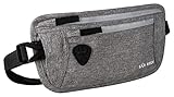SAO ROQUE ® Bauchtasche Damen Herren (S) Gürteltasche Reise Zubehör, RFID Blocker, Hüfttasche stylisch, Geldgürtel Money Belt flach (Silber-Grau meliert)