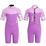 Gogokids Shorty Neoprenanzug Kinder, 2,5mm Neoprenanzüge Rückenreißverschluss Kleinkinder Kurze Nassanzüge Komfort & Wärme, UV Neopren für Schwimmen, Schnorcheln und Surfen, Alter 7-8 Mädchen, Violett
