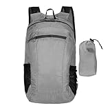 Leichter Rucksack – Camping-Tagesrucksack, 20 l, atmungsaktiv, wasserdicht, bequeme Schultergurte, faltbarer Tagesrucksack für Fitnessstudio, Radfahren, Picknick, Wandern, Alltag, Hellgrau