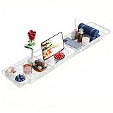 Badewannenablage aus Kunststoff, Verstellbares Badewannenbrett, Badewannentablett für Ipad und Bücher, Badewannen Ablagen, Badewanne Ablagebrett Geschenk für Frauen, Transparente Badewannen Zubehör