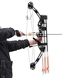 Compoundbogenset 30-60lbs Einstellbare Jagd Compound Bogen und Pfeile Set für Erwachsene und Anfänger Outdoor-Schießen Bogenschießen Set mit 12 Pfeile, 10 Stück Zielpapier und anderes
