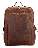 Corno d´Oro Premium Rucksack Herren Leder Groß I Handgefertigter Damen Laptoprucksack 17 Zoll Laptop I XL Kurierrucksack Vintage Backpack Braun BP820