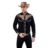EL PIONERO Westernhemd für Herren, langärmelig, bestickt, Cowboy, lässig, Druckknopf-Hemd, Schwarz / Gelb, L