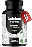 Calcium Tabletten Hochdosiert - 365 Tabletten - 800mg Calcium pro Tag - Calziumtabletten Hochdosiert - 182 Tage Vorrat - vegan und produziert in Deutschland Laborgeprüft - Verpackung kann variieren