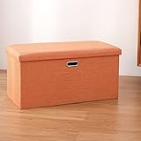 Faltbarer Sitzhocker aus Leinen, mit Stauraum, Fußhocker, Spielzeugbox, Schlafzimmer, Schuhbank mit Griff, Orange, 60 x 36 x 36 cm