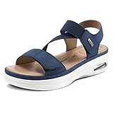 mysoft Damen Sommer Walking Sandalen Luftkissen Unterstützung Plattform Knöchelriemen Schuhe Bequeme Casual Keilsandalen, Marineblau, 42 EU