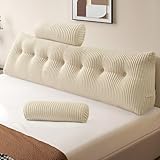 Z-hom Bücherkissen, Keilkissen, Lesekissen Für Bett Und Sofa, Cozy Rückenkissen, Praktisches Seitenfach, Removable Cover, Mit Rundem Kopfkissen (Cream, 200 * 50 * 20cm)