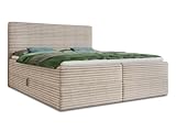 Boxspringbett Mollo mit 2 Bettkästen, Doppelbett mit Bonell-Matratze und Topper, Polsterbett in weichem Cordstoff, Bett, Bettgestell für Schlafzimmer (Beige (Tilia 03), 180 x 200 cm)