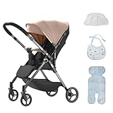 Kompakter Kinderwagen, Bidirektionaler Kinderwagen, 0-4 Jahre, 0-25 kg, 3 Neigungspositionen, Regenschutz, Faltbarer und leichter Kinderwagen (Khaki)