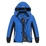 MoFiz Winterjacke Jungen Skijacke Warm Innenfutter Kinder Wasserdichte Winddichte Parka Outdoor Softshelljacken mit Abnehmbare Kapuze Tiefblau/Schwarz S (DE128-140)