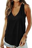 ELFIN Damen V-Ausschnitt Tank Top Ärmellos Sommer Basic T-Shirts Casual Oberteile Tunika Tops (M, Schwarz)