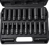Putentfun 20 tlg Schlagschrauber Nüsse Set 1/2 Zoll 8-32mm,CR-V Sechskant Kraft Nuss,Schlagschraubereinsatz Satz für Autoreparaturen Reifenwechsel