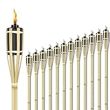 Froadp Gartenfackeln aus Bambus mit Ölgefülltem Metalltank für Draußen Bambusfackel Ölfackeln mit Docht Fackeln 90cm Öllampe Wegleuchte für Outdoor Lagerfeuern Wegbeleuchtung Gartenparty (12 Stück)