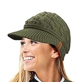 TOSKATOK Damen Schirmmütze Zopfmuster Warm R80 Teddyfleece Gefütterte Mütze Wintermütze