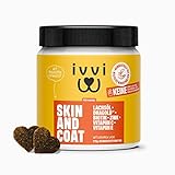 ivvi Skin & Coat Omega 3 für Hunde gegen Juckreiz im Leckerliformat, für gesunde Haut & glänzendes Fell – mit Biotin, DHAgold, Zink, Vitamin C, Lachsöl für Hunde - 60 leckere Snacks (270g) mit Lachs