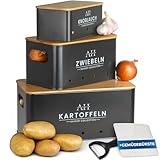 AH® Kartoffel Aufbewahrungsbox inkl. Gemüsebürste und Sparschäler [5er Set]- zwiebeltopf, kartoffelbox - Geeignet für gemüse aufbewahrung zwiebel aufbewahrung & kartoffel aufbewahrung