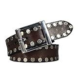 RGWYGCG Nietengürtel mit Nieten, Metall, Punk, Rock, Gothic, Kleidung, Accessoires, Unisex, Modekleidung, Braun, 110 cm