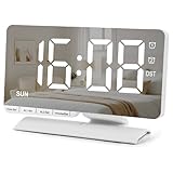 Sukeen Wecker Digital, LED Digital Uhr, 7,3' Tischuhr mit Schlummerfunktion, Zwei Weckzeiten, Wochentagsanzeige, 6 Helligkeit, 5 Lautstärke, Spiegel Wecker für Nachttisch, Büro, Room Dekor