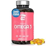 Omega 3 Kapseln Hochdosiert 1000 mg - 350 mg EPA & 250 mg DHA 240 Kapseln Weichkapseln Fischöl mit Hoher Konzentration an Omega 3 mit Vitamin E Herz Kreislauf Gesundheit (4 Monate)
