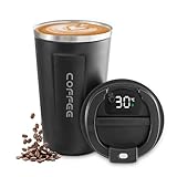 Newvenper Vakuum-Isolierbecher aus Edelstahl kaffeebecher, Coffee to go becher mit LED-Temperaturanzeige, auslaufsicher, Becher mit Deckel, hält kalt und warm, geeignet für Kaffee, Tee und Bier.