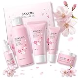 Miioto Skin Care Set, Gesichtspflege Set Damen, Sakura Skincare Set, Gesichtsreinigung Set mit Cleanser Serum Creme Mask Toner Augencreme, Sanft Feuchtigkeitsspendend und Anti Aging, 5 Stk