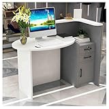 Kompakter, moderner Rezeptionstheke mit abschließbarer Schublade, ovaler Schreibtisch und L-förmiges Design für kleine Räume, ideal für Büro, Geschäft, Salon, Grau (rechts 140 cm, 23,6 cm, 99,8 cm)