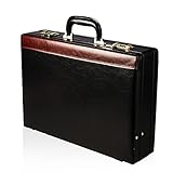 Aktenkoffer/Attachékoffer mit Dehnfalte - PU-Kunstleder Business Aktentasche Schultasche Lehrer - Dokumententasche Schwarz Mit Braunen Details