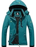 GEMYSE Damen Wasserdichte Berg-Skijacke Winddichte Skijacke Fleece Outdoor-Winterjacke mit Kapuze (Acid Blau,2XL)