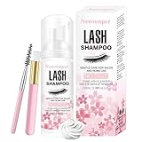 Wimpernshampoo Wimpernschaum Cleanser mit Reinigungsbürste Wimpernreiniger für Wimpernverlängerung Schaumwäsche zum Entfernen von Make-up-Rückständen Lash Shampoo für Zuhause und Salon Gebrauch 100ML