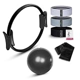 Pilates Set – Pilates Ring, Gymnastikball, 3 Theraband Loop Fitnessbänder, Gymnastikband – Muskelaufbau, Home Fitnessgeräte für Zuhause, Yoga & Pilates Training – Für Damen & Herren, Alle Fitnesslevel