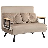 HOMCOM Schlafsofa 4 in 1 2 Sitzer Sofa mit Schlaffunktion, 183 x 98,5 cm Klappbar Couch Schlafcouch mit 5-stufig Verstellbarer Rückenlehne, Lendenkissen und Samtoptik für Wohnzimmer, Hellbraun