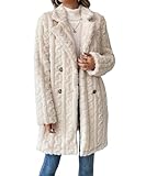 GUCURIN Damen Mantel Lang Plüschjacke Teddy-Fleece Cardigan Coat Revers Faux Parka Wolle Für Outwear Winterjacke Oversize Jacke,Weiß,XXL