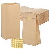 50 Stück Papiertüten Klein mit Aufkleber, 9x18x5.5cm Geschenktüten Braun Kraftpapiertüten Butterbrottüten DIY Adventskalender Süßigkeiten Beutel Mitgebsel Tüten für Hochzeit Weihnachten Geburtstag